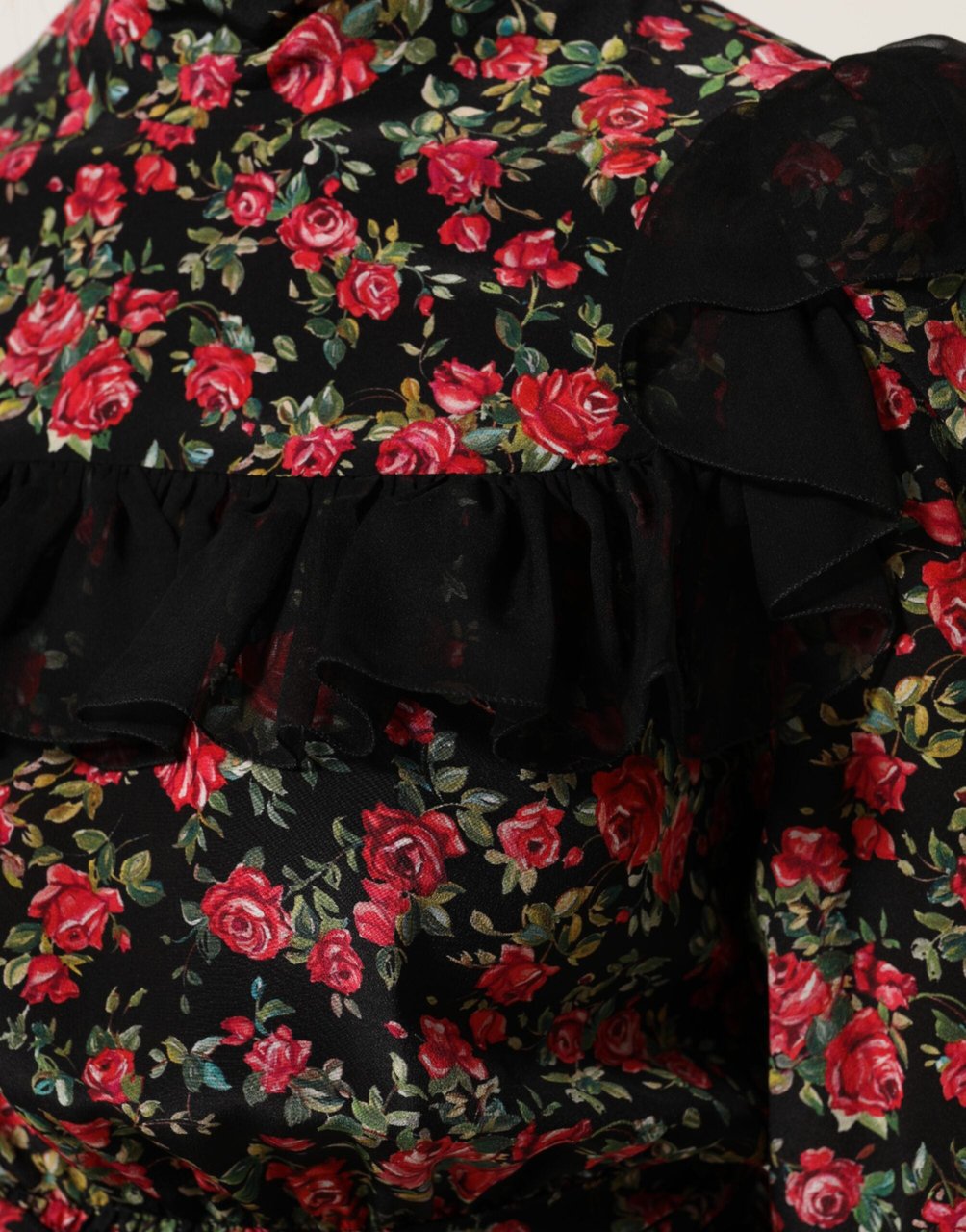 Dolce & Gabbana Black Floral Print Long Sleeve Blouse Top Zwart