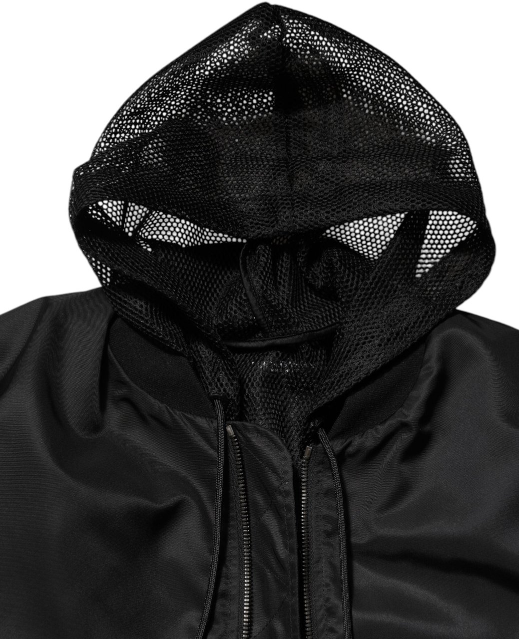 Dolce & Gabbana Black Nylon Hooded Full Zip Bomber Men Jacket Zwart