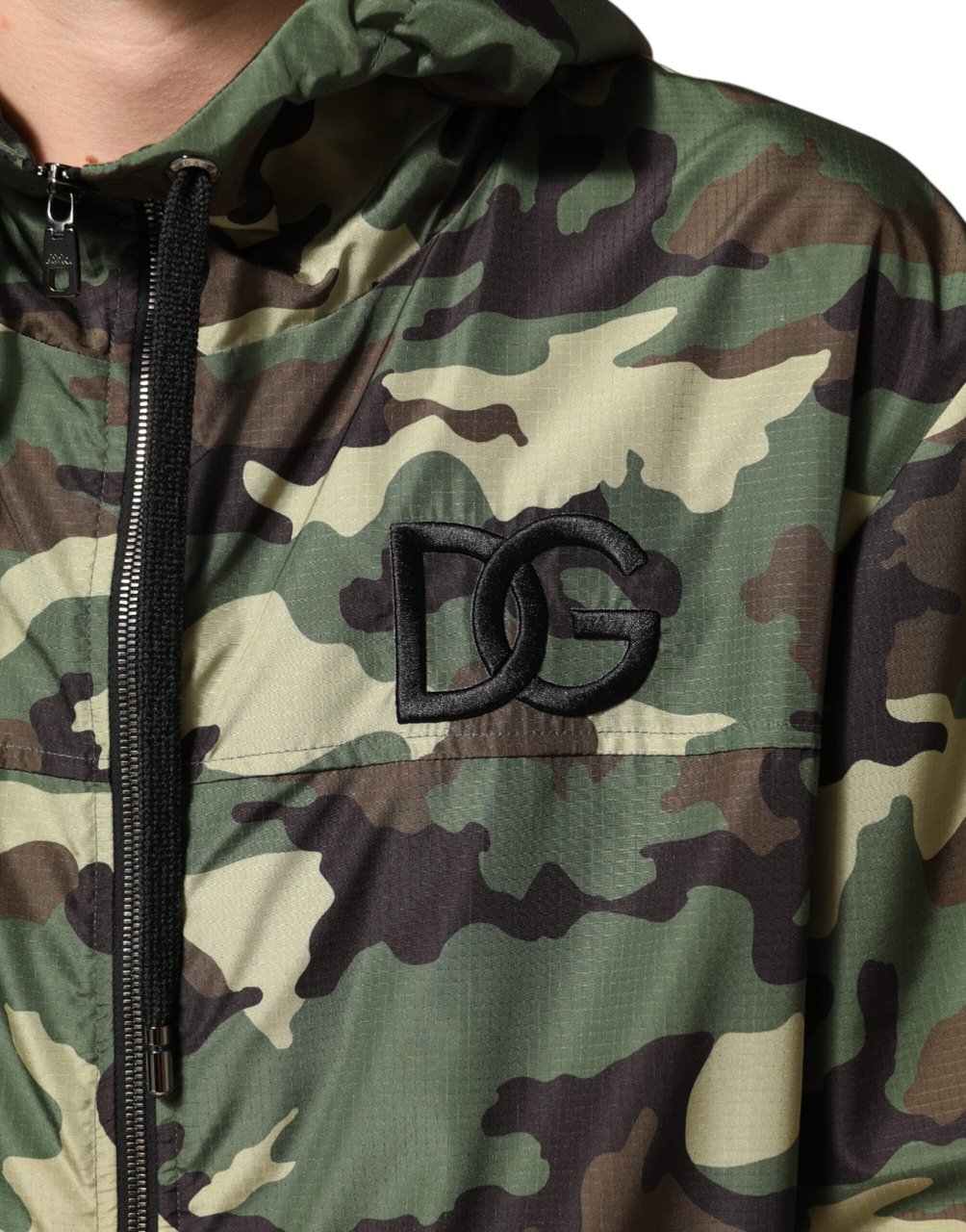 Dolce & Gabbana Green Camouflage Hooded Sweatshirt Jacket Groen