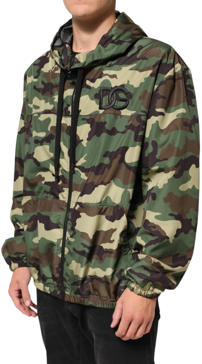 Dolce & Gabbana Green Camouflage Hooded Sweatshirt Jacket Groen