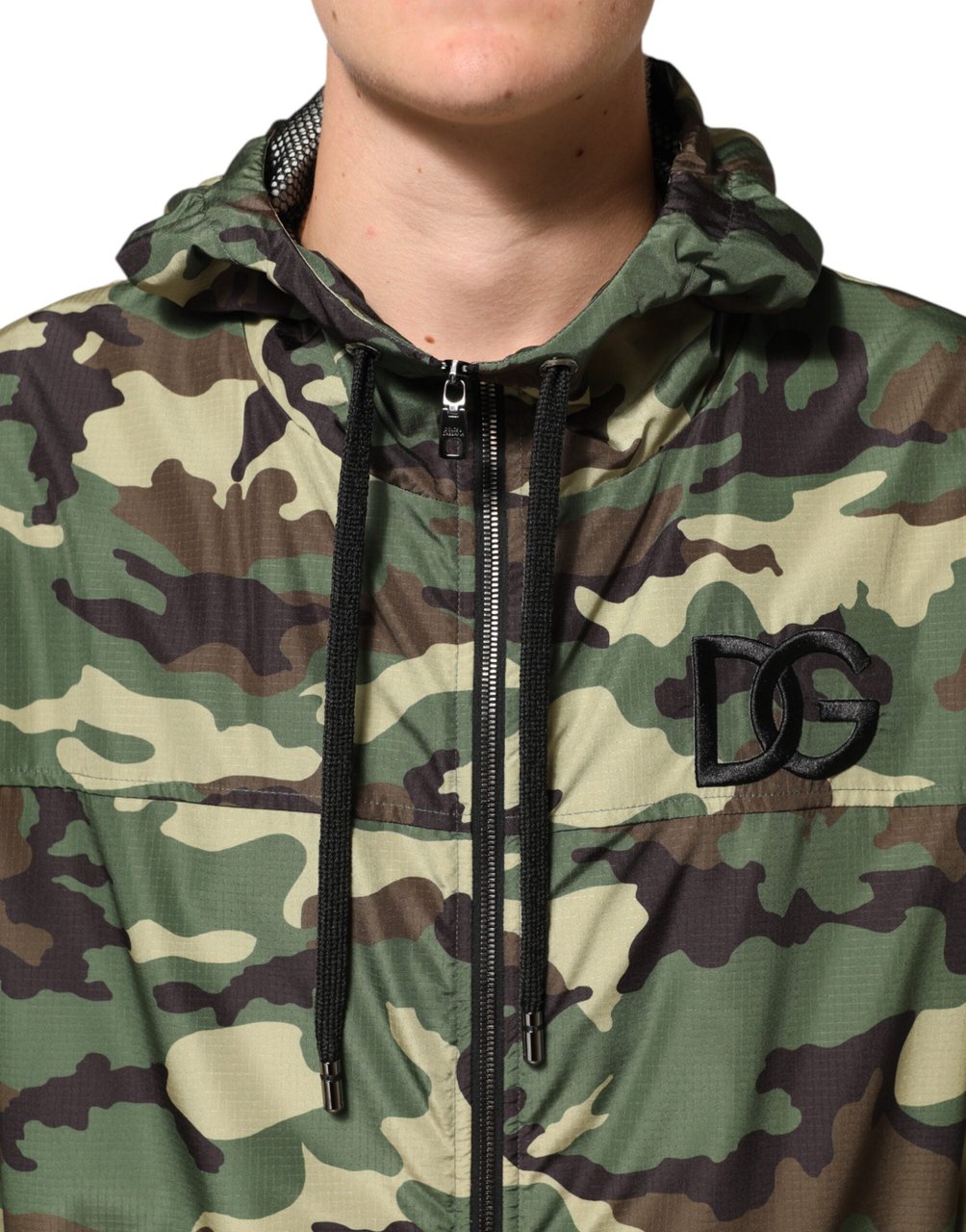 Dolce & Gabbana Green Camouflage Hooded Sweatshirt Jacket Groen