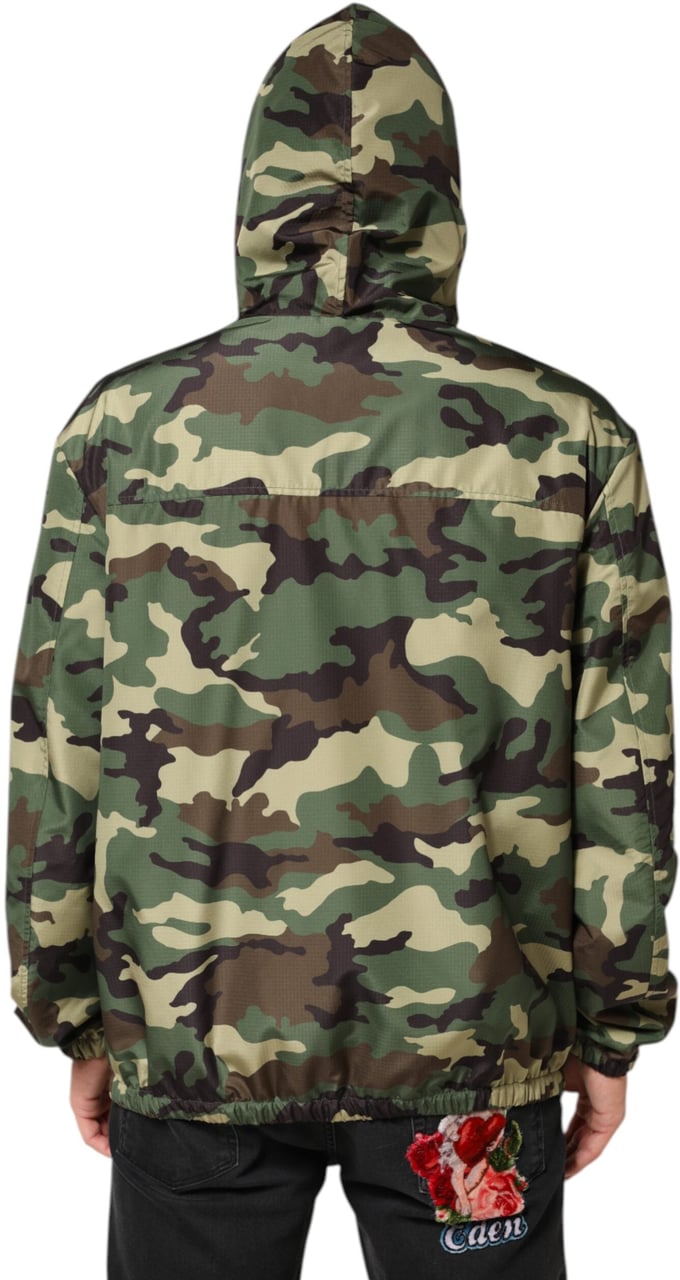 Dolce & Gabbana Green Camouflage Hooded Sweatshirt Jacket Groen