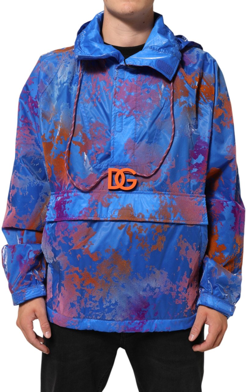 Dolce & Gabbana Blue Tie Dye Logo Hooded Sweatshirt Jacket Blauw