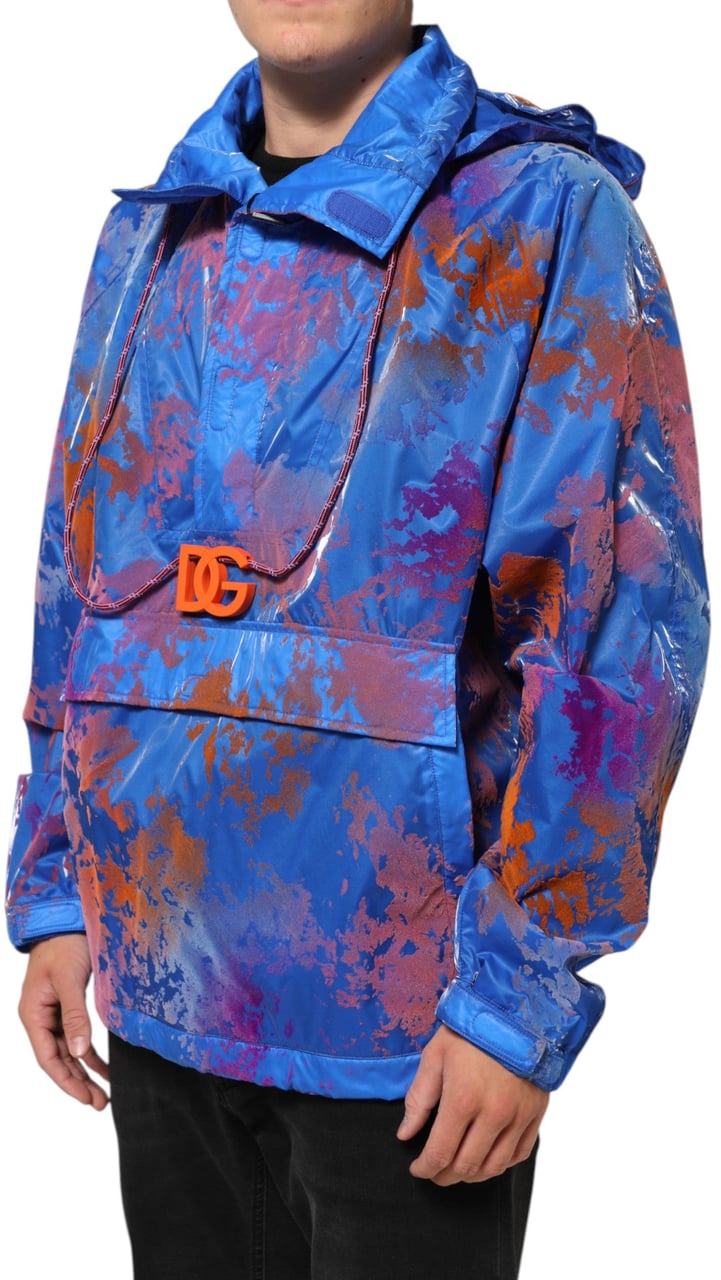 Dolce & Gabbana Blue Tie Dye Logo Hooded Sweatshirt Jacket Blauw