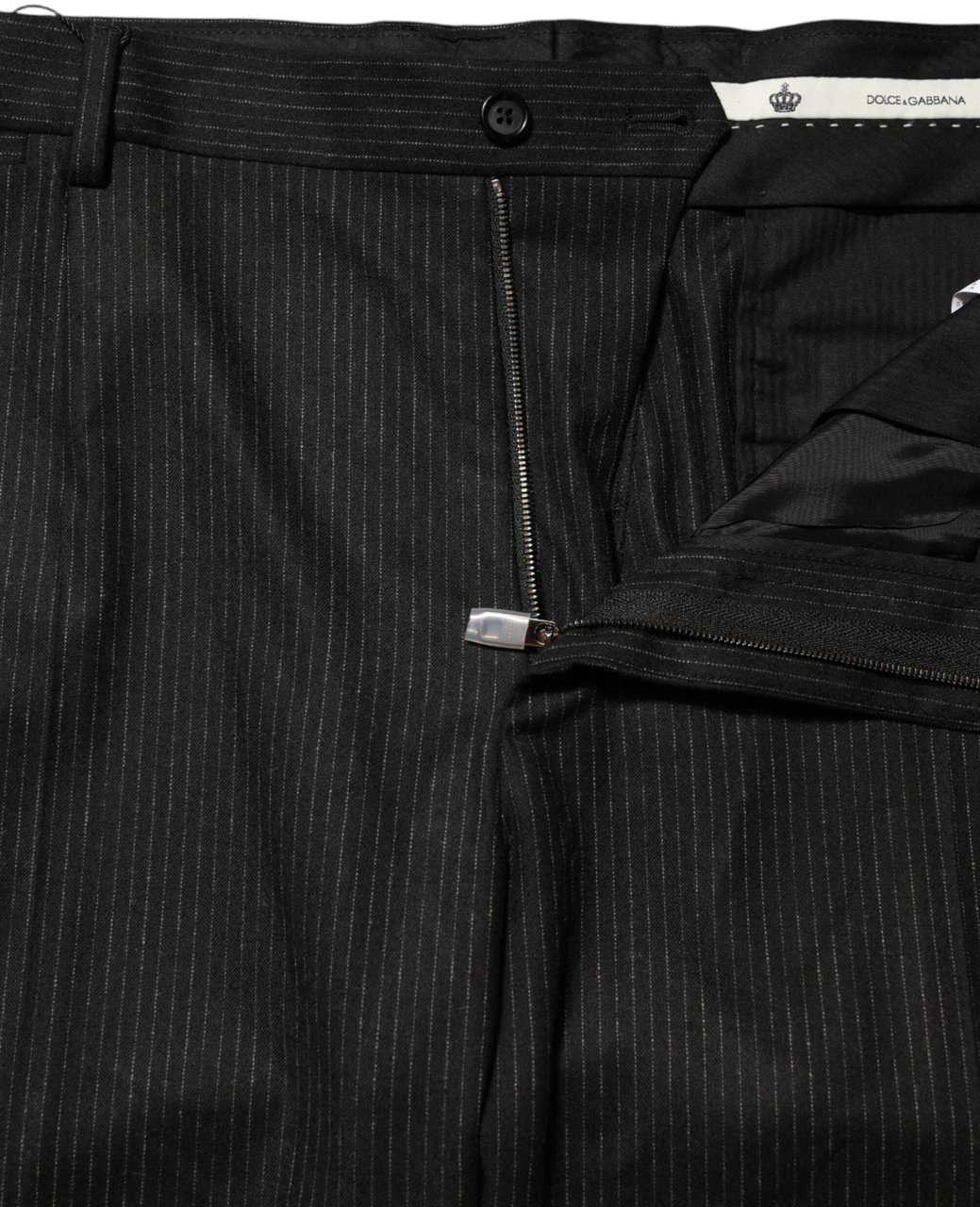 Dolce & Gabbana Black Cotton Mid Waist Dress Trouser Pants Zwart