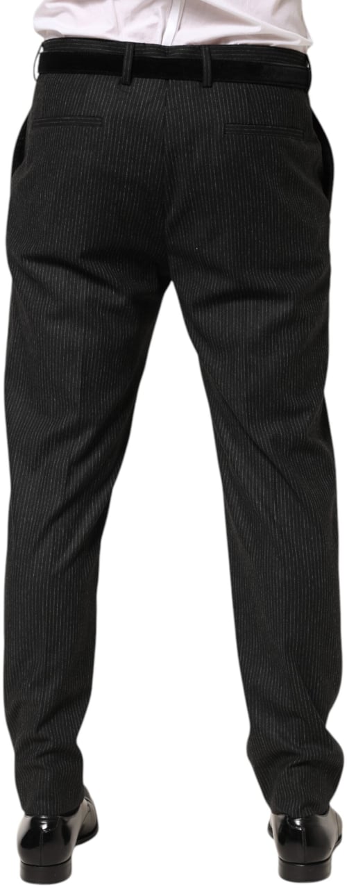 Dolce & Gabbana Black Cotton Mid Waist Dress Trouser Pants Zwart
