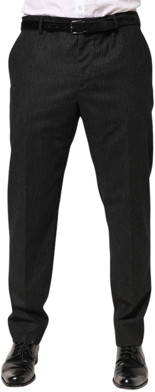 Dolce & Gabbana Black Cotton Mid Waist Dress Trouser Pants Zwart
