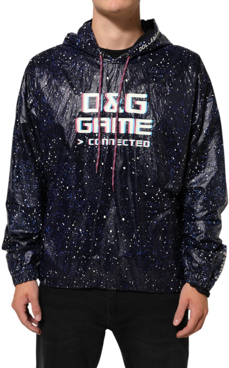 Dolce & Gabbana Blue D&G Game Hooded Men Sweatshirt Sweater Blauw