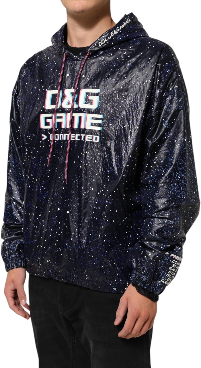 Dolce & Gabbana Blue D&G Game Hooded Men Sweatshirt Sweater Blauw