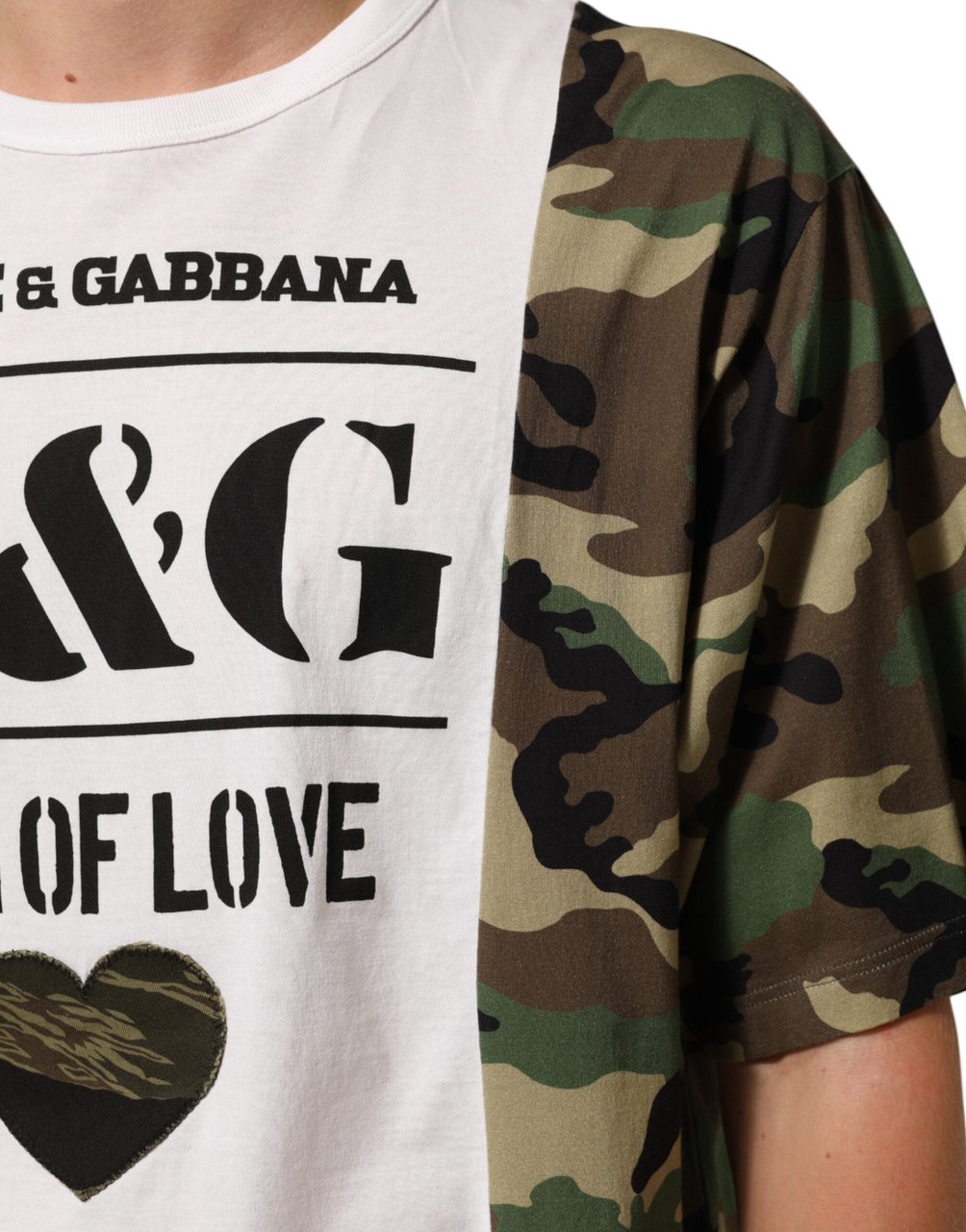 Dolce & Gabbana White Logo Camouflage Crew Neck Men T-shirt Zwart