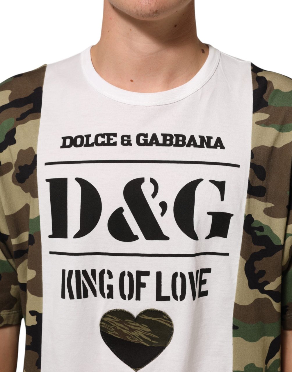 Dolce & Gabbana White Logo Camouflage Crew Neck Men T-shirt Zwart