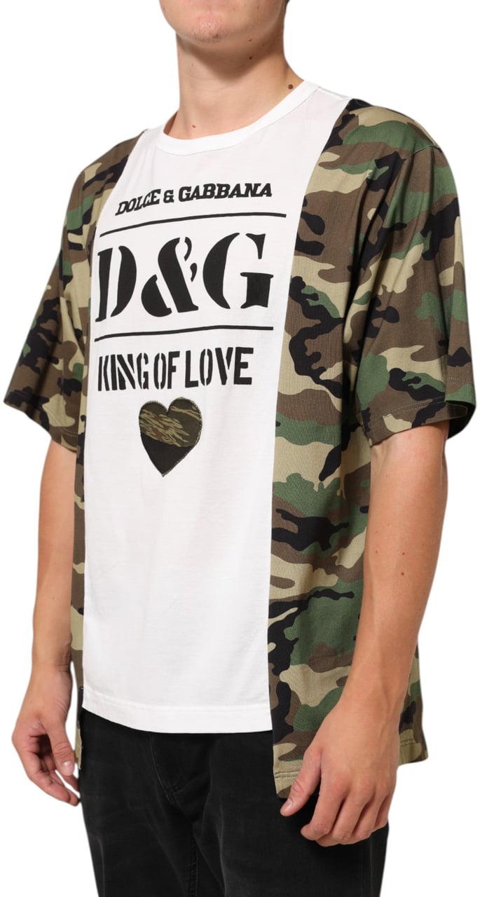 Dolce & Gabbana White Logo Camouflage Crew Neck Men T-shirt Zwart