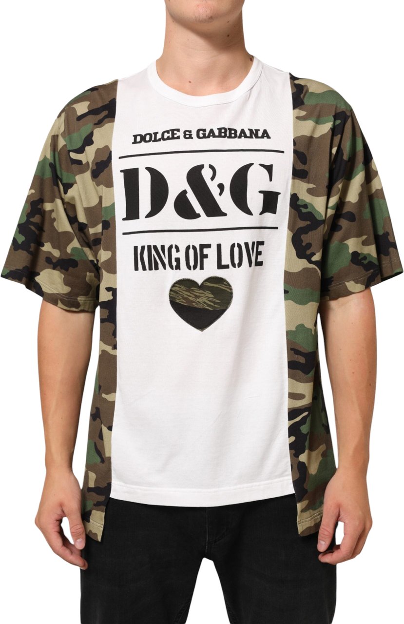 Dolce & Gabbana White Logo Camouflage Crew Neck Men T-shirt Zwart