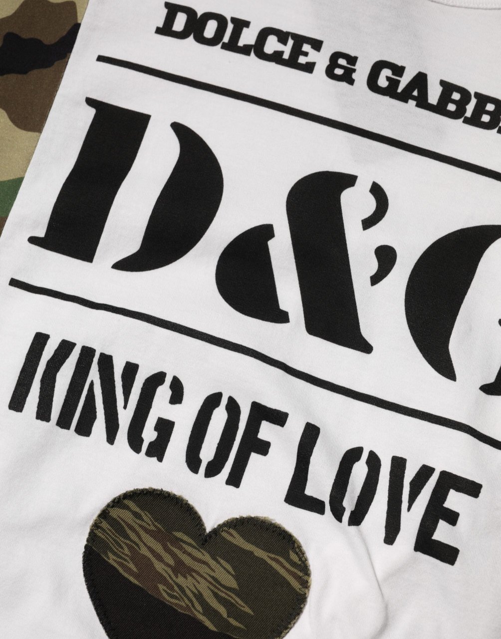 Dolce & Gabbana White Logo Camouflage Crew Neck Men T-shirt Zwart