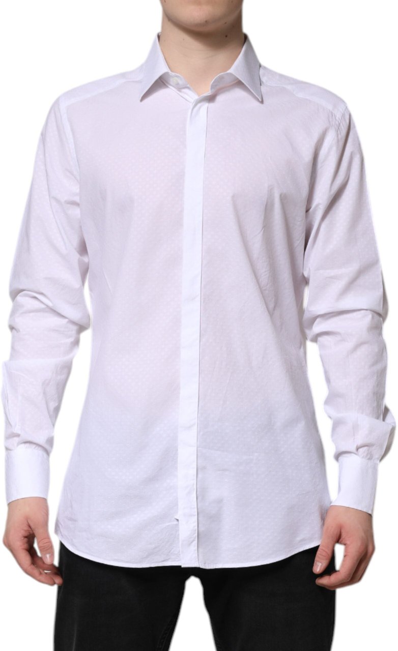 Dolce & Gabbana White GOLD Cotton Long Sleeves Formal Shirt Goud
