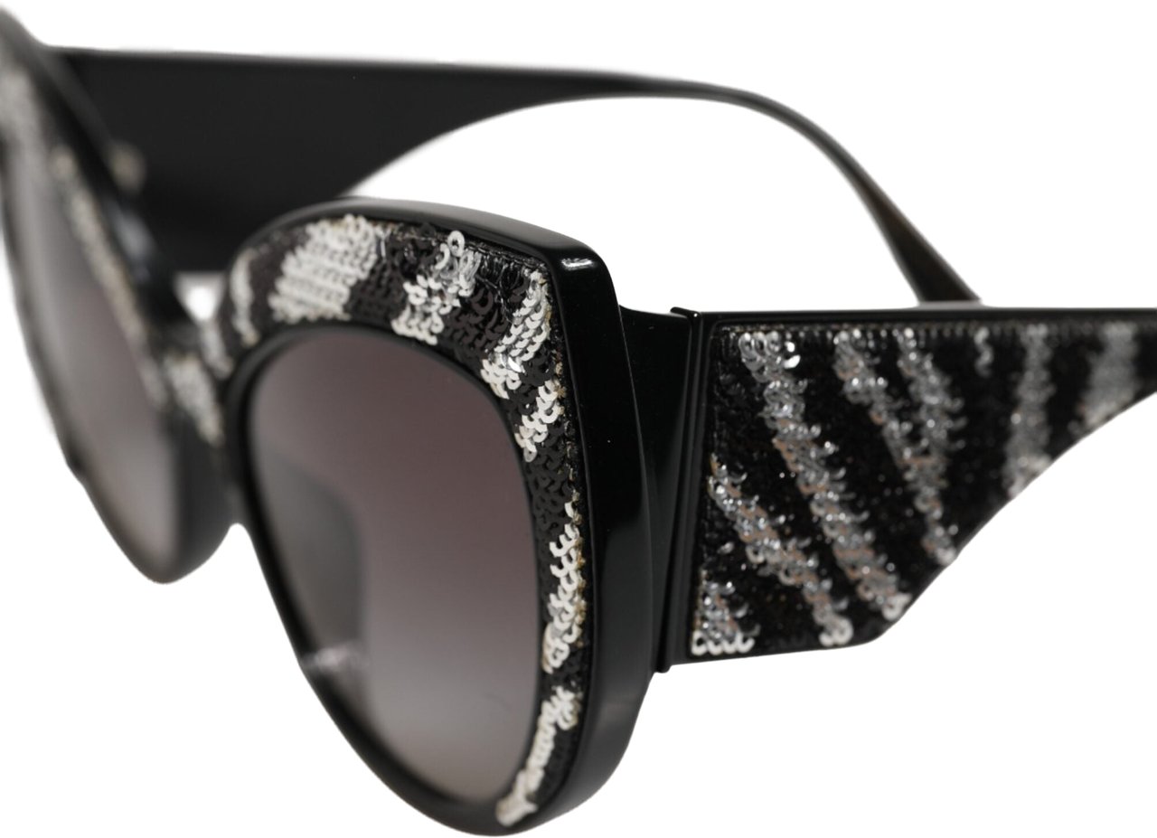 Dolce & Gabbana Black Silver Sequin Butterfly Polarized Sunglasses Zwart