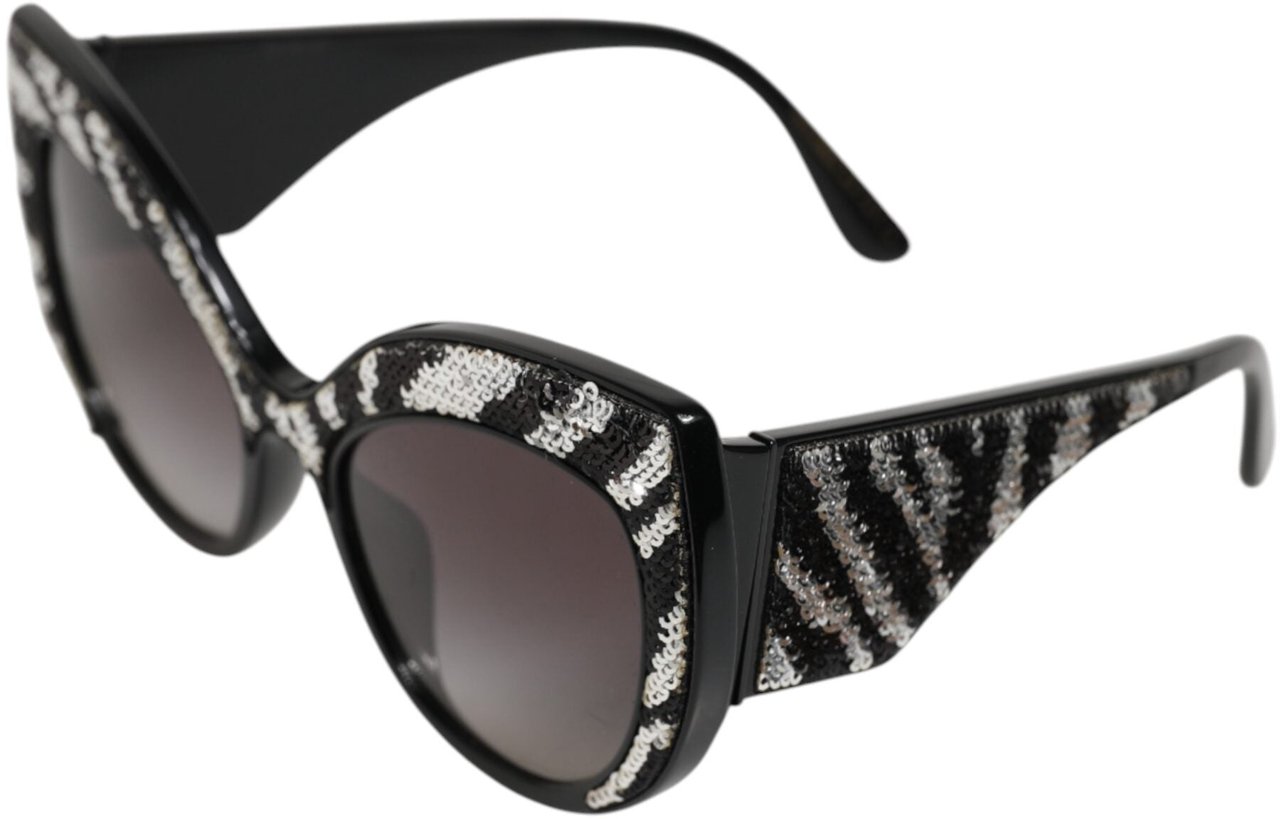 Dolce & Gabbana Black Silver Sequin Butterfly Polarized Sunglasses Zwart