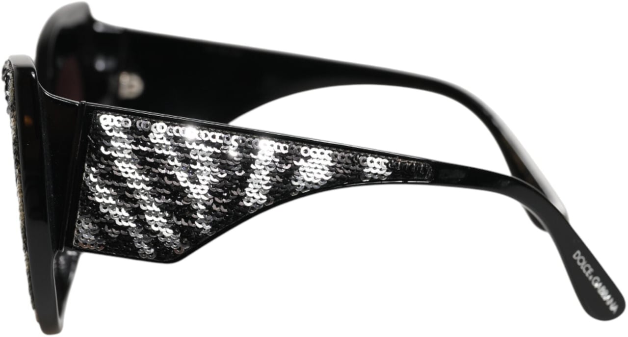 Dolce & Gabbana Black Silver Sequin Butterfly Polarized Sunglasses Zwart