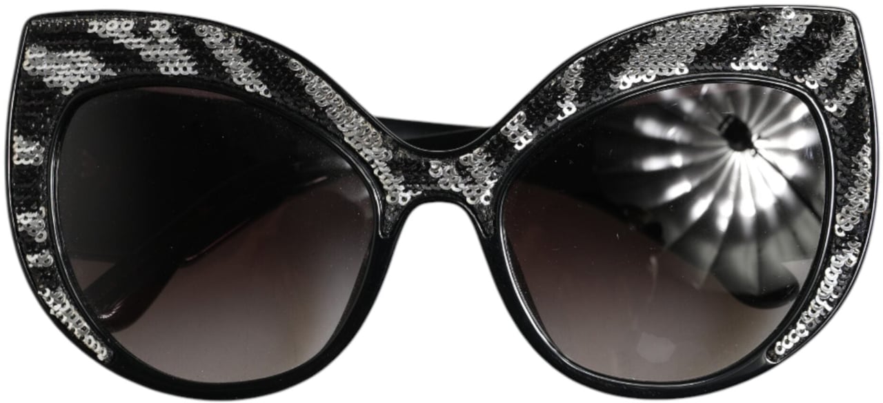 Dolce & Gabbana Black Silver Sequin Butterfly Polarized Sunglasses Zwart