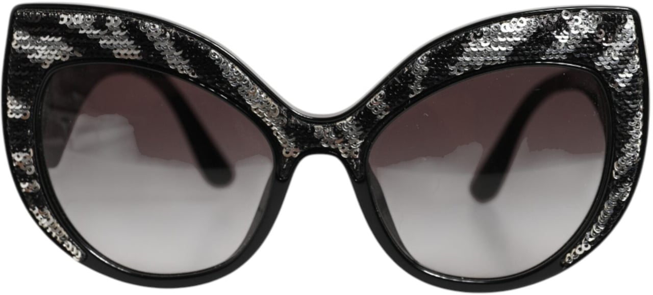Dolce & Gabbana Black Silver Sequin Butterfly Polarized Sunglasses Zwart