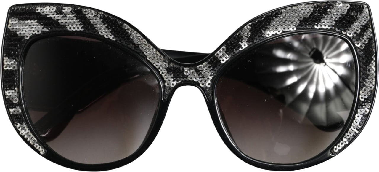 Dolce & Gabbana Black Silver Sequin Butterfly Polarized Sunglasses Zwart