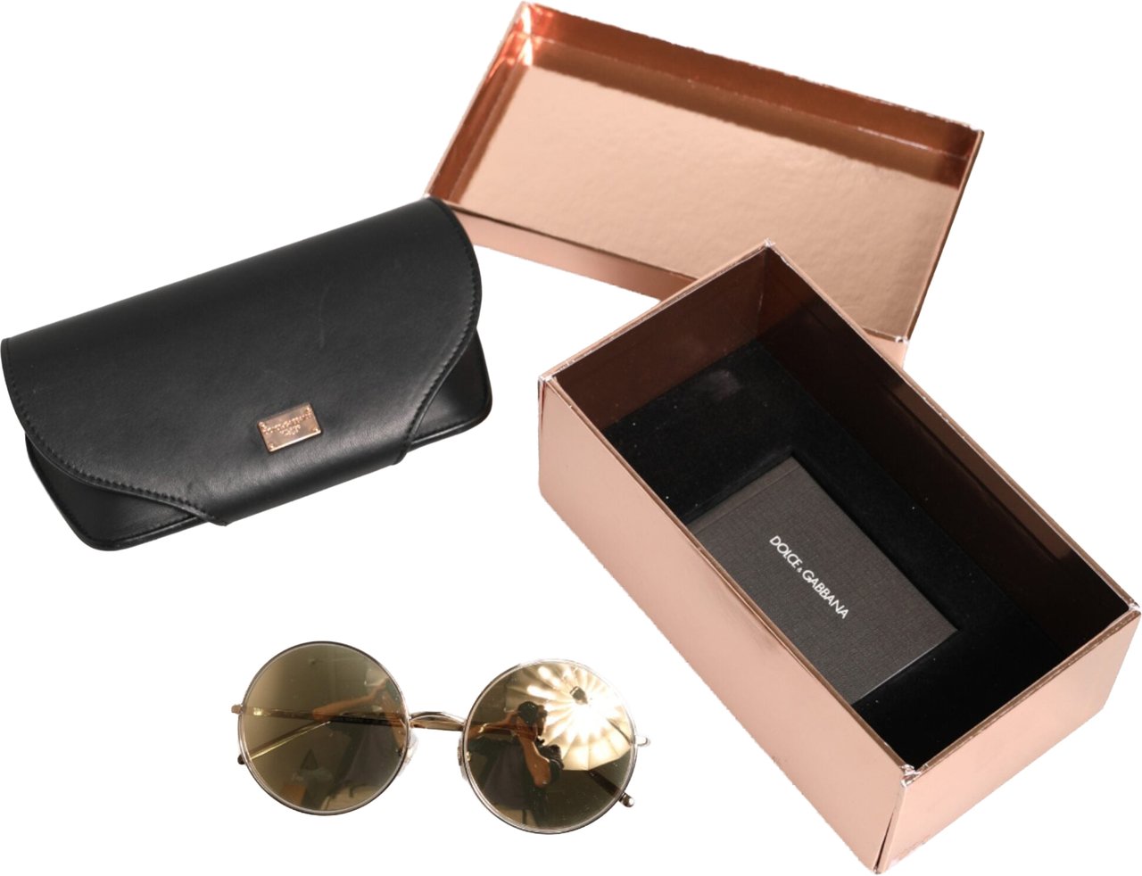 Dolce & Gabbana Gold Metal Round Shades Eyewear Sunglasses Goud