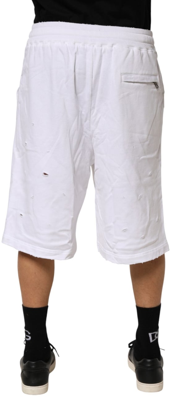 Dolce & Gabbana White Distressed Cotton Men Bermuda Shorts Wit