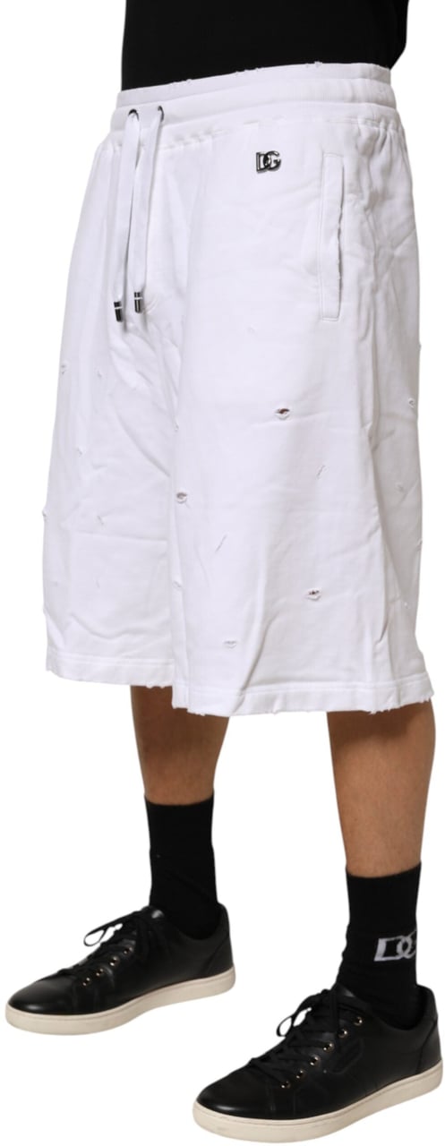 Dolce & Gabbana White Distressed Cotton Men Bermuda Shorts Wit