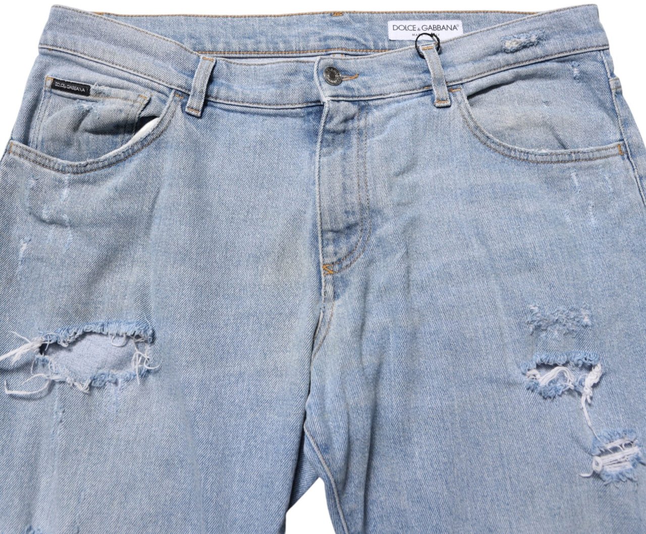 Dolce & Gabbana Blue Cotton Distressed Slim Fit Denim Jeans Blauw