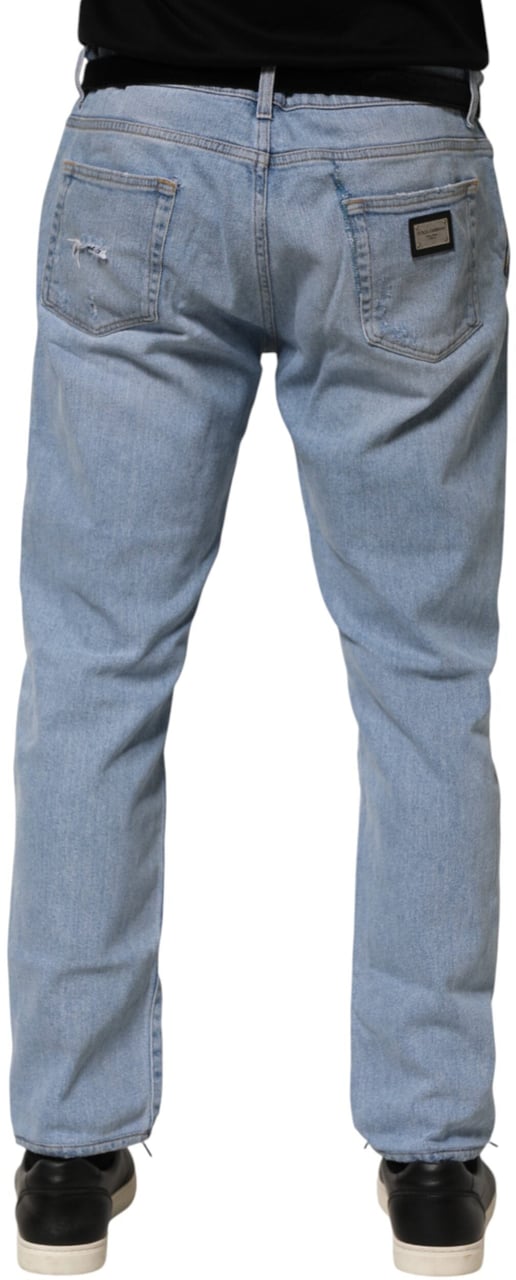 Dolce & Gabbana Blue Cotton Distressed Slim Fit Denim Jeans Blauw