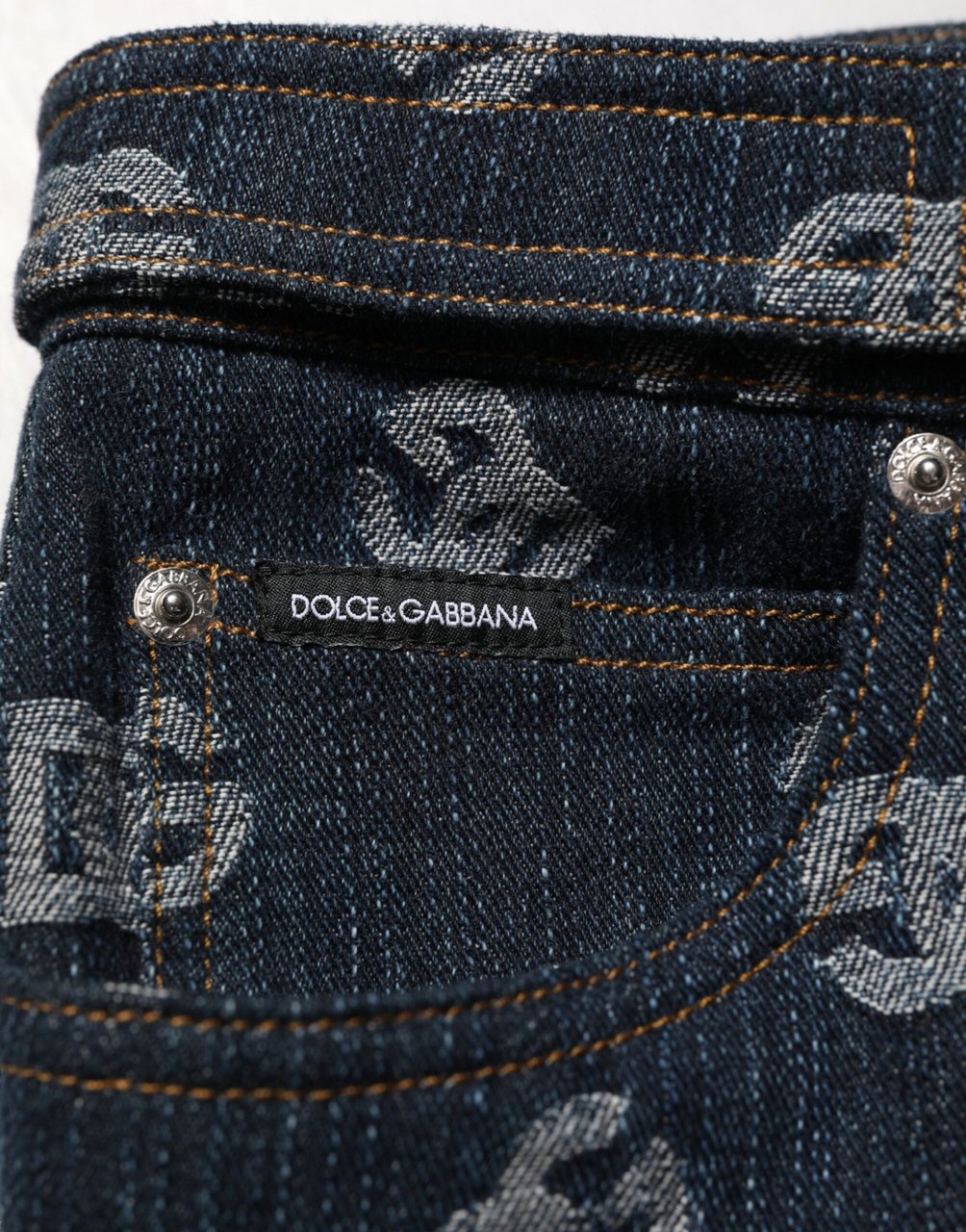 Dolce & Gabbana Blue Logo Print Straight Denim Men Jeans Blauw