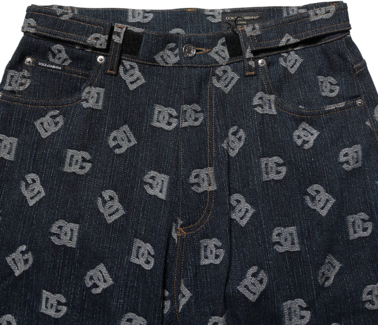 Dolce & Gabbana Blue Logo Print Straight Denim Men Jeans Blauw