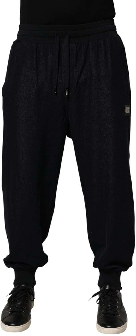 Dolce & Gabbana Black Cotton Blend Drawstring Jogger Jogger Pants Zwart