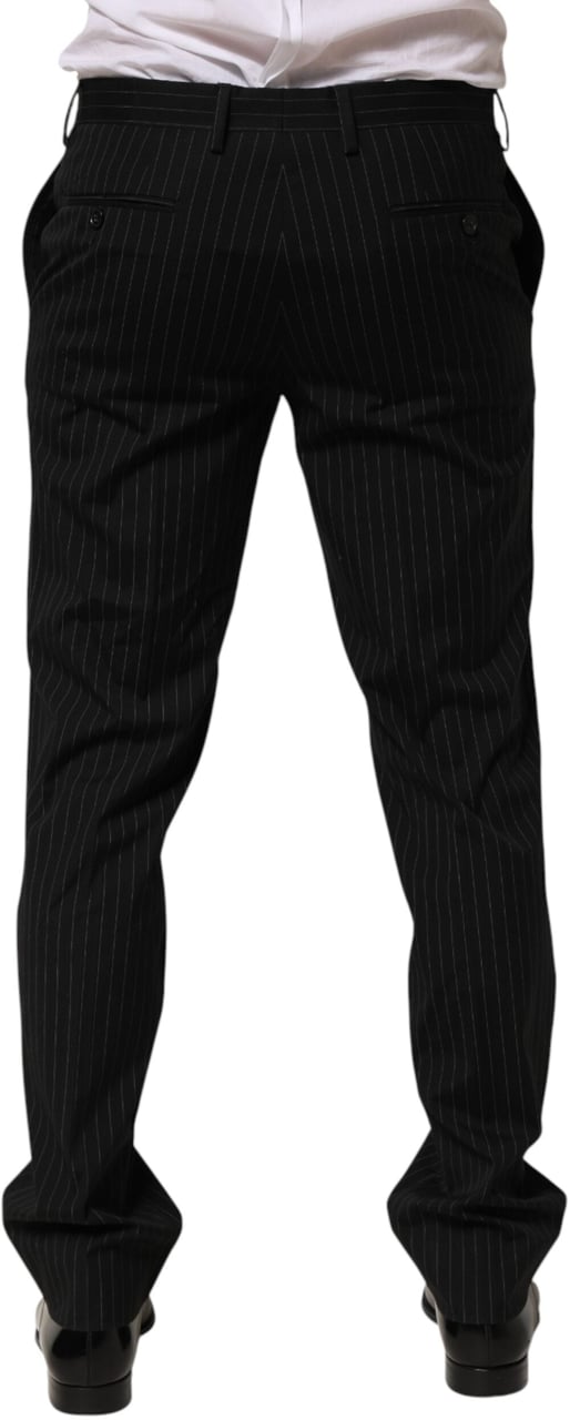 Dolce & Gabbana Black Striped Dress Formal Men Trouser Pants Zwart