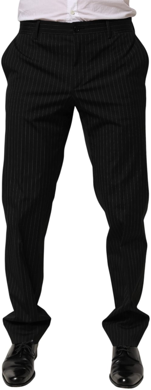 Dolce & Gabbana Black Striped Dress Formal Men Trouser Pants Zwart