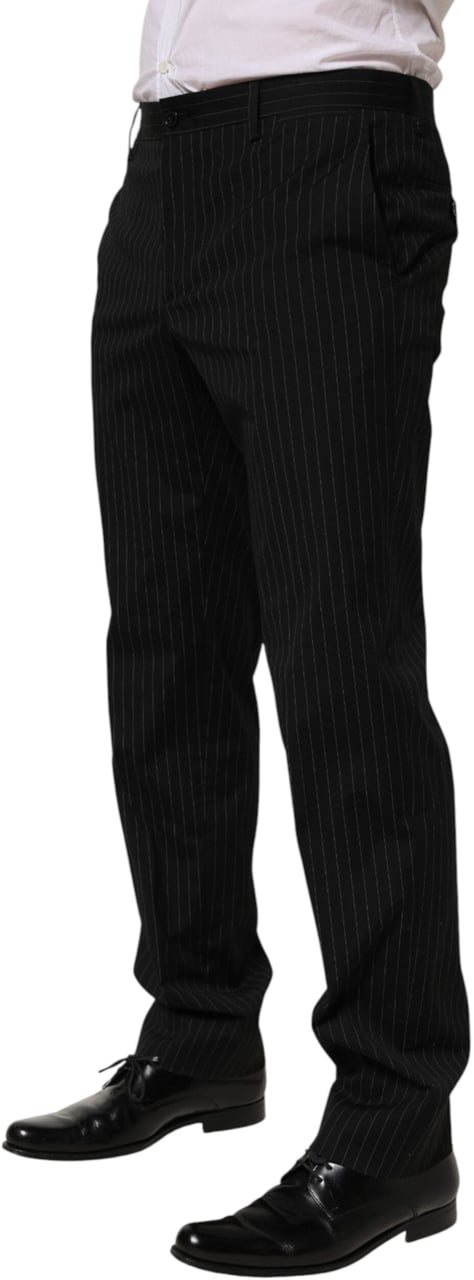 Dolce & Gabbana Black Striped Dress Formal Men Trouser Pants Zwart