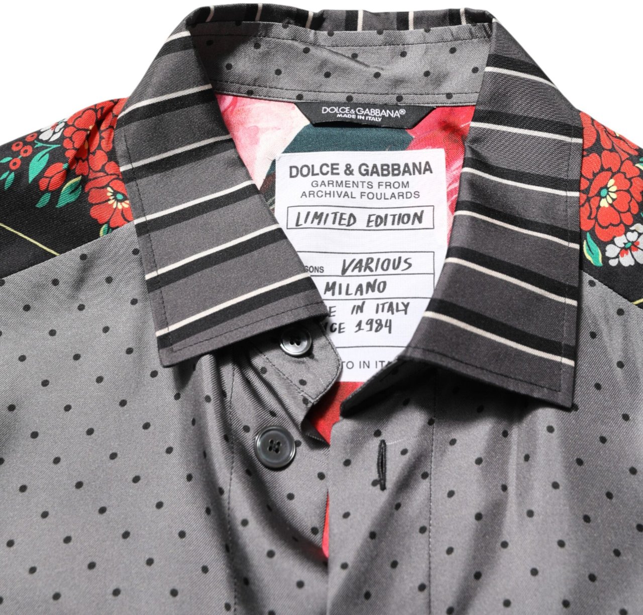 Dolce & Gabbana Multicolor Patchwork Long Sleeves Silk Shirt Divers