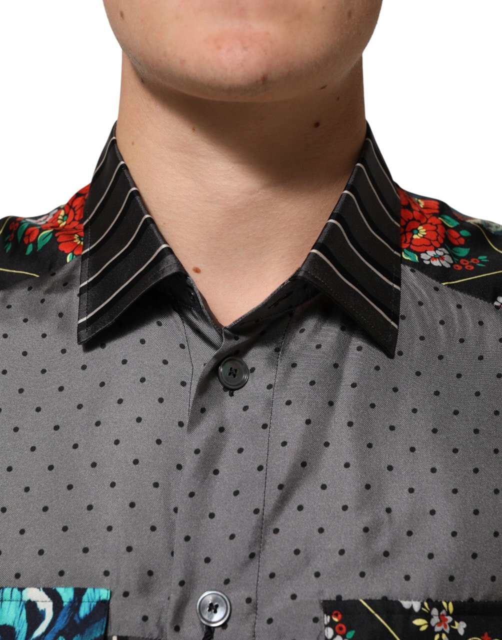 Dolce & Gabbana Multicolor Patchwork Long Sleeves Silk Shirt Divers