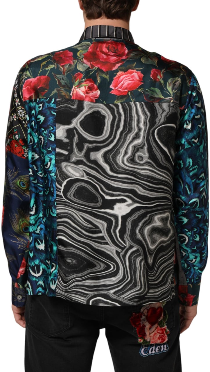 Dolce & Gabbana Multicolor Patchwork Long Sleeves Silk Shirt Divers