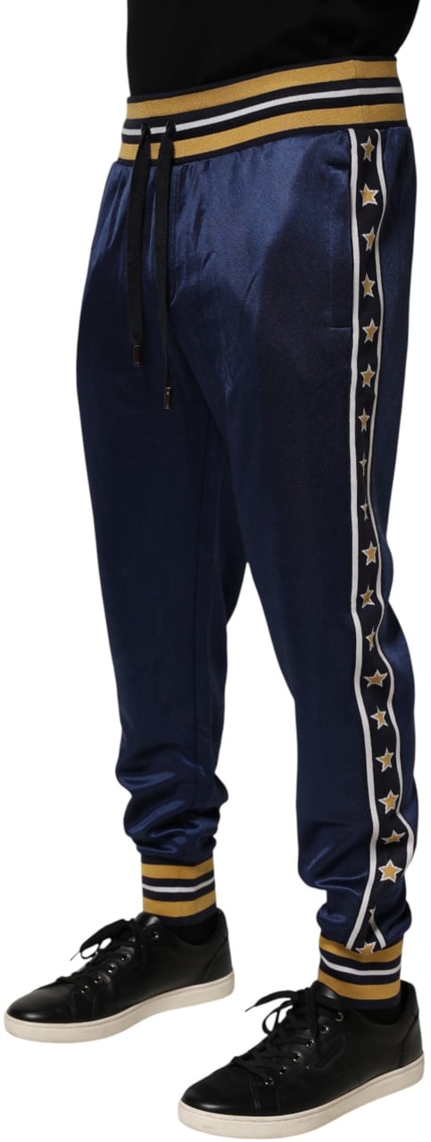 Dolce & Gabbana Blue Nylon Jogger Mid Waist Trouser Pants Blauw