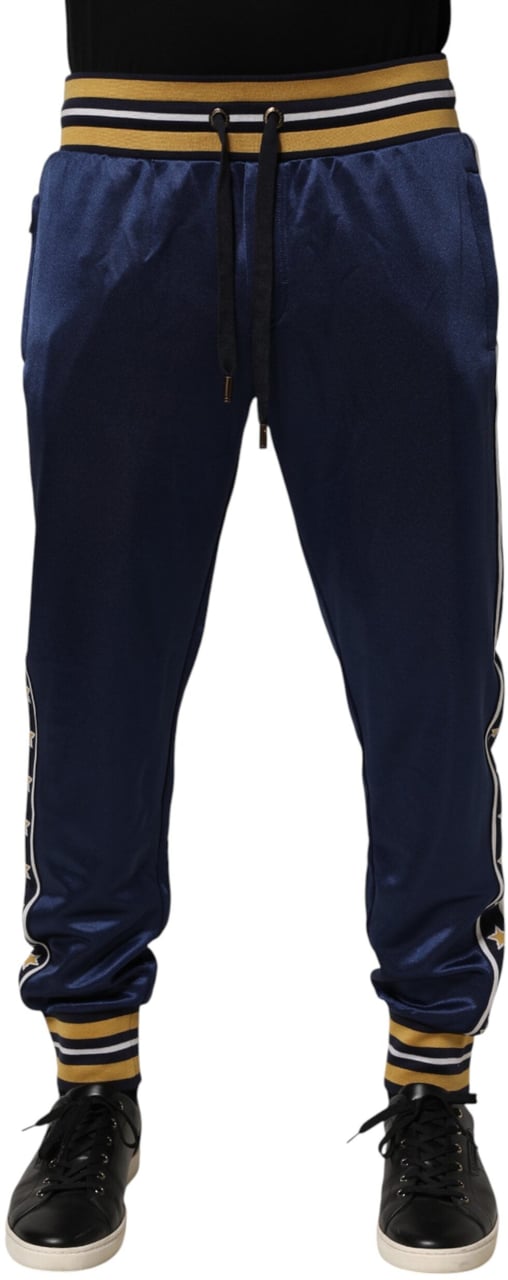 Dolce & Gabbana Blue Nylon Jogger Mid Waist Trouser Pants Blauw