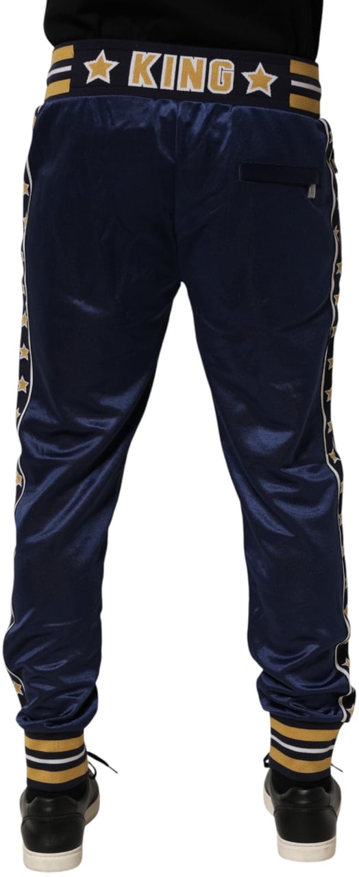 Dolce & Gabbana Blue Nylon Jogger Mid Waist Trouser Pants Blauw