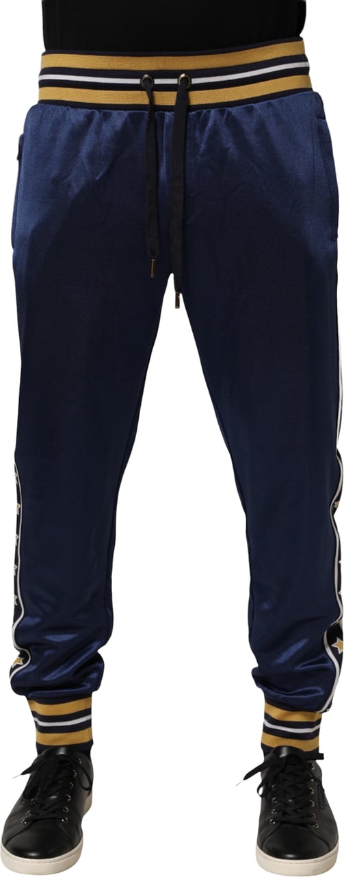 Dolce & Gabbana Blue Nylon Jogger Mid Waist Trouser Pants Blauw
