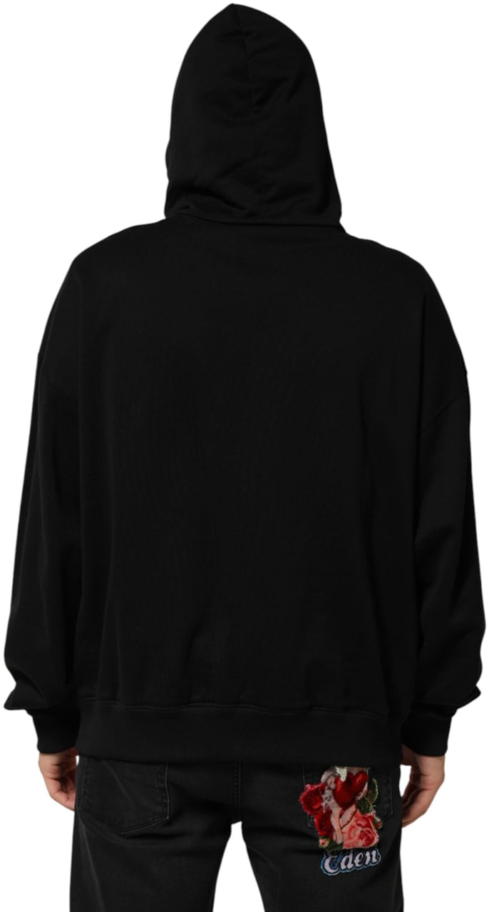 Dolce & Gabbana Black Printed Hooded Men Sweatshirt Sweater Zwart