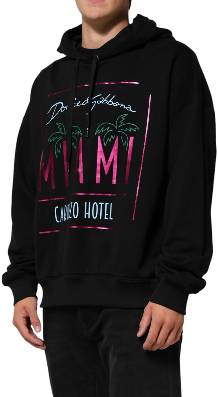 Dolce & Gabbana Black Printed Hooded Men Sweatshirt Sweater Zwart