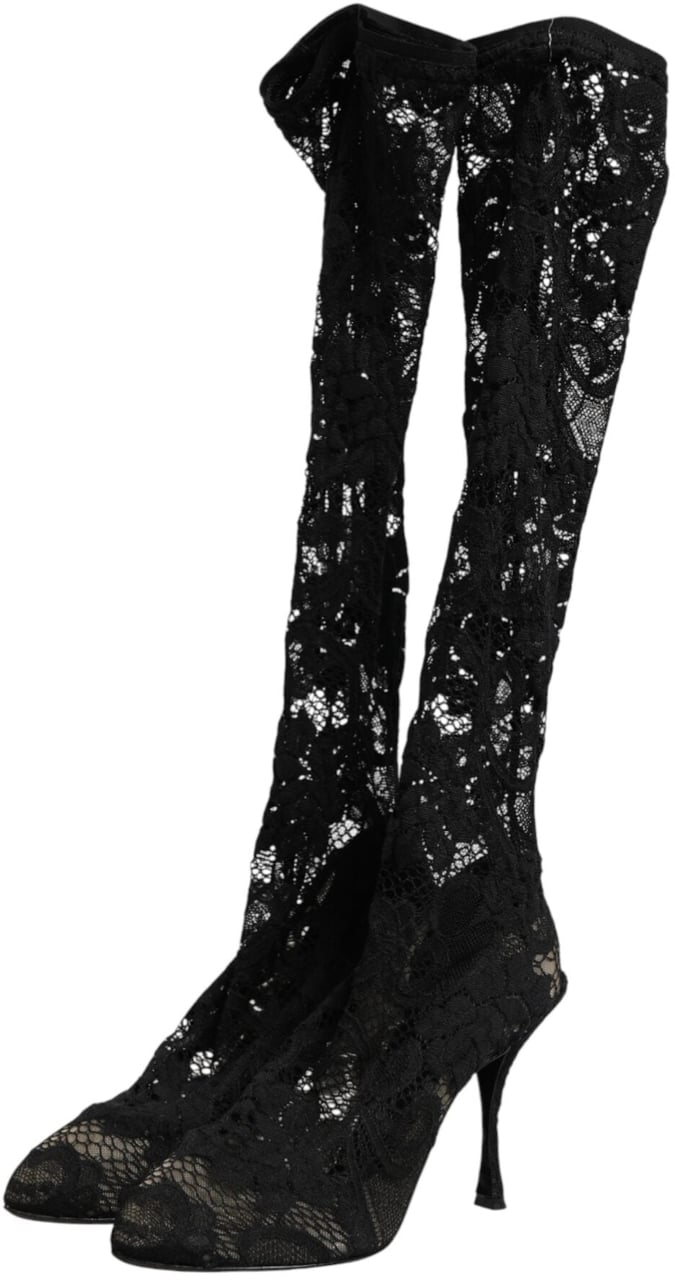 Dolce & Gabbana Black Pumps Taormina Lace Socks Boots Shoes Zwart