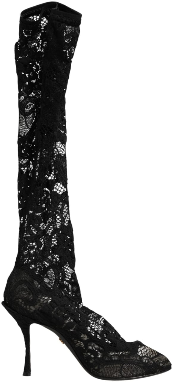 Dolce & Gabbana Black Pumps Taormina Lace Socks Boots Shoes Zwart