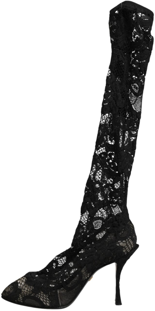 Dolce & Gabbana Black Pumps Taormina Lace Socks Boots Shoes Zwart