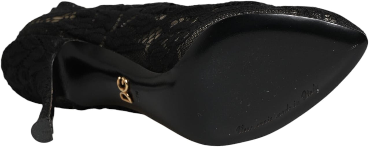 Dolce & Gabbana Black Pumps Taormina Lace Socks Boots Shoes Zwart
