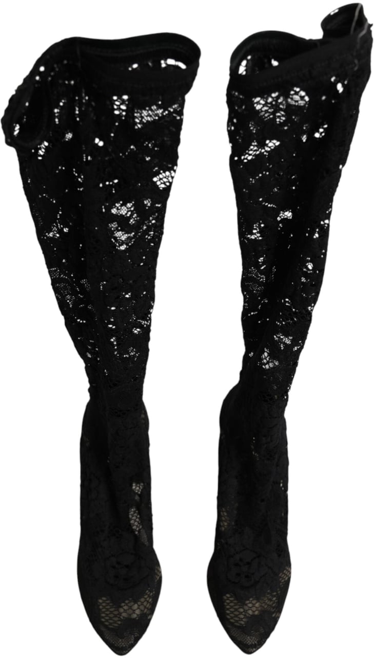 Dolce & Gabbana Black Pumps Taormina Lace Socks Boots Shoes Zwart